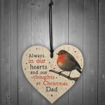 Christmas Robin Memorial Wood Heart Tree Decoration Dad Memorial