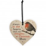 Christmas Robin Memorial Wood Heart Tree Hanging Decoration Mum