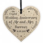 15th Crystal Wedding Anniversary Gift Personalised Heart Mr& Mrs