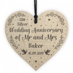 25th Silver Wedding Anniversary Gift Personalised Heart Mr & Mrs