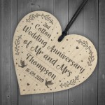 2nd Cotton Wedding Anniversary Gift Personalised Heart Mr & Mrs