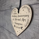 2nd Cotton Wedding Anniversary Gift Personalised Heart Mr & Mrs