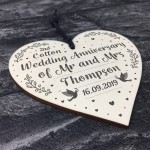 2nd Cotton Wedding Anniversary Gift Personalised Heart Mr & Mrs