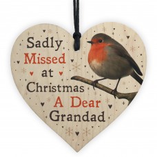 hristmas Robin Memorial Wood Heart Grandad Memorial Gift Plaque
