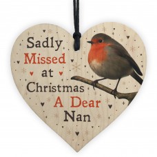 Christmas Robin Memorial Wood Heart Nan Memorial Gift Tree Decor