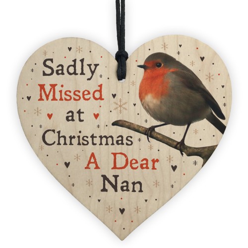 Christmas Robin Memorial Wood Heart Nan Memorial Gift Tree Decor