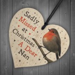 Christmas Robin Memorial Wood Heart Nan Memorial Gift Tree Decor