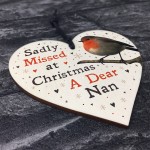 Christmas Robin Memorial Wood Heart Nan Memorial Gift Tree Decor