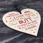 Funny Rude Christmas Gift Wood Heart Christmas Card For Husband