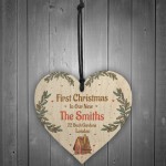 First Christmas New Home Personalised Tree Decoration Wood Heart