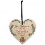 First Christmas New Home Personalised Tree Decoration Wood Heart