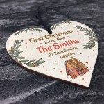 First Christmas New Home Personalised Tree Decoration Wood Heart