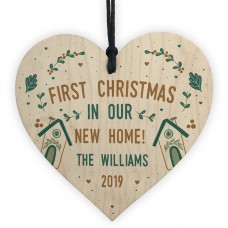 Personalised Family Name 1st Christmas In New Home Wood Heart