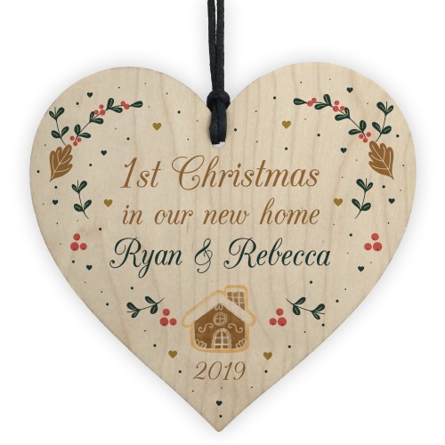 1st Christmas In Our New Home Personalised Wood Heart Tree Decor