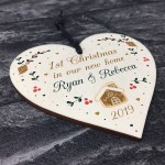 1st Christmas In Our New Home Personalised Wood Heart Tree Decor