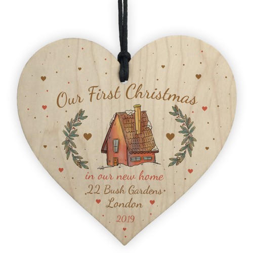 Personalised First 1st Christmas In Our New Home Wood Heart