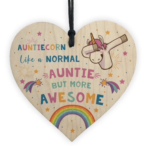 Auntiecorn Wood Heart Unicorn Gift For Auntie Birthday Christmas