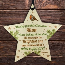 Mum Robin Memorial Chirstmas Tree Bauble Wooden Star Xmas Decor