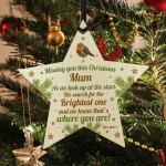 Mum Robin Memorial Chirstmas Tree Bauble Wooden Star Xmas Decor