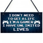Blue Retro Gaming Sign Funny Gamer Gift Boys Bedroom Man Cave