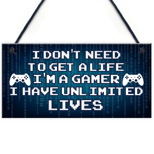 Blue Retro Gaming Sign Funny Gamer Gift Boys Bedroom Man Cave