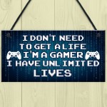 Blue Retro Gaming Sign Funny Gamer Gift Boys Bedroom Man Cave