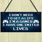 Blue Retro Gaming Sign Funny Gamer Gift Boys Bedroom Wall Art