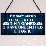 Blue Retro Gaming Sign Funny Gamer Gift Boys Bedroom Wall Art