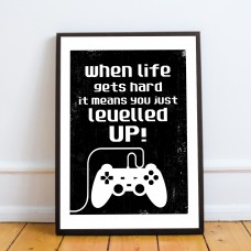 Levelled Up Funny Gaming Sign For Boys Bedroom Man Cave Framed
