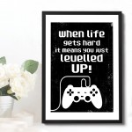 Levelled Up Funny Gaming Sign For Boys Bedroom Man Cave Framed