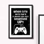 Levelled Up Funny Gaming Sign For Boys Bedroom Man Cave Framed