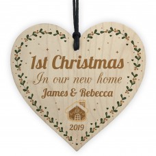 PERSONALISED First 1st New Home Tree Decoration Wood Heart