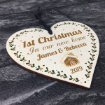 PERSONALISED First 1st New Home Tree Decoration Wood Heart