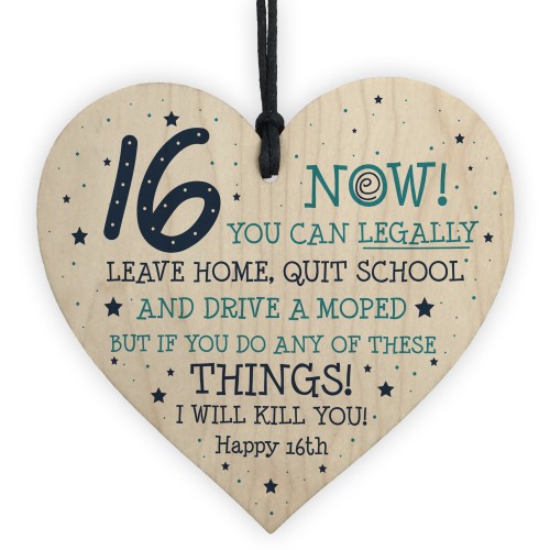 Funny 16th Birthday Gift Hanging Wood Heart Daughter Son Gifts