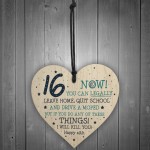 Funny 16th Birthday Gift Hanging Wood Heart Daughter Son Gifts