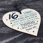 Funny 16th Birthday Gift Hanging Wood Heart Daughter Son Gifts