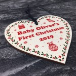 1st Christmas Gift For Baby Personalised Wooden Heart Tree Decor