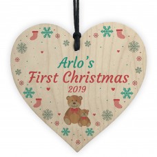 Baby 1st Christmas Gift Personalised Wood Heart Boy Girl Gift