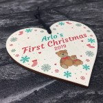 Baby 1st Christmas Gift Personalised Wood Heart Boy Girl Gift