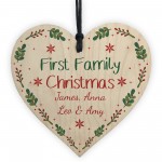 1st Family Christmas Bauble Wooden Heart 1st Christmas Bauble