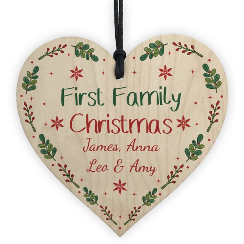 1st Family Christmas Bauble Wooden Heart 1st Christmas Bauble