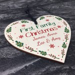 1st Family Christmas Bauble Wooden Heart 1st Christmas Bauble