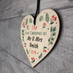 First Christmas Mr and Mrs Bauble Wood Heart Husband Wife Xmas
