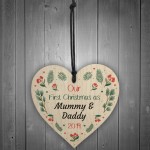 First Christmas Mummy And Daddy Bauble Wood Heart New Baby