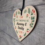 First Christmas Mummy And Daddy Bauble Wood Heart New Baby