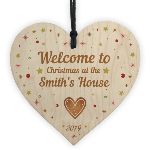 Welcome To Christmas At Wooden Heart Personalised Xmas Bauble