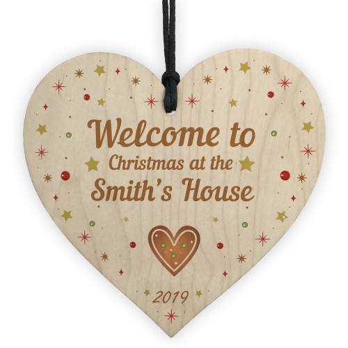 Welcome To Christmas At Wooden Heart Personalised Xmas Bauble