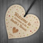 Welcome To Christmas At Wooden Heart Personalised Xmas Bauble