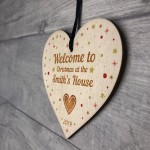 Welcome To Christmas At Wooden Heart Personalised Xmas Bauble