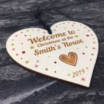 Welcome To Christmas At Wooden Heart Personalised Xmas Bauble